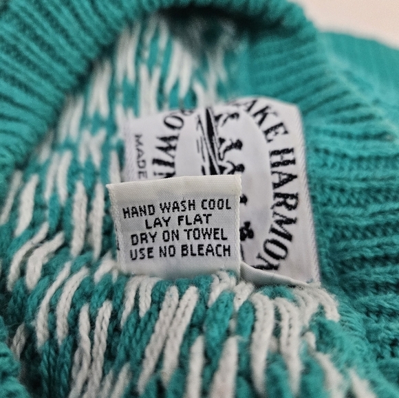Vintage Lake Harmony Rowing Club Teal Bear Fair Isle Sweater Size Medium Men's - Picture 7 of 10